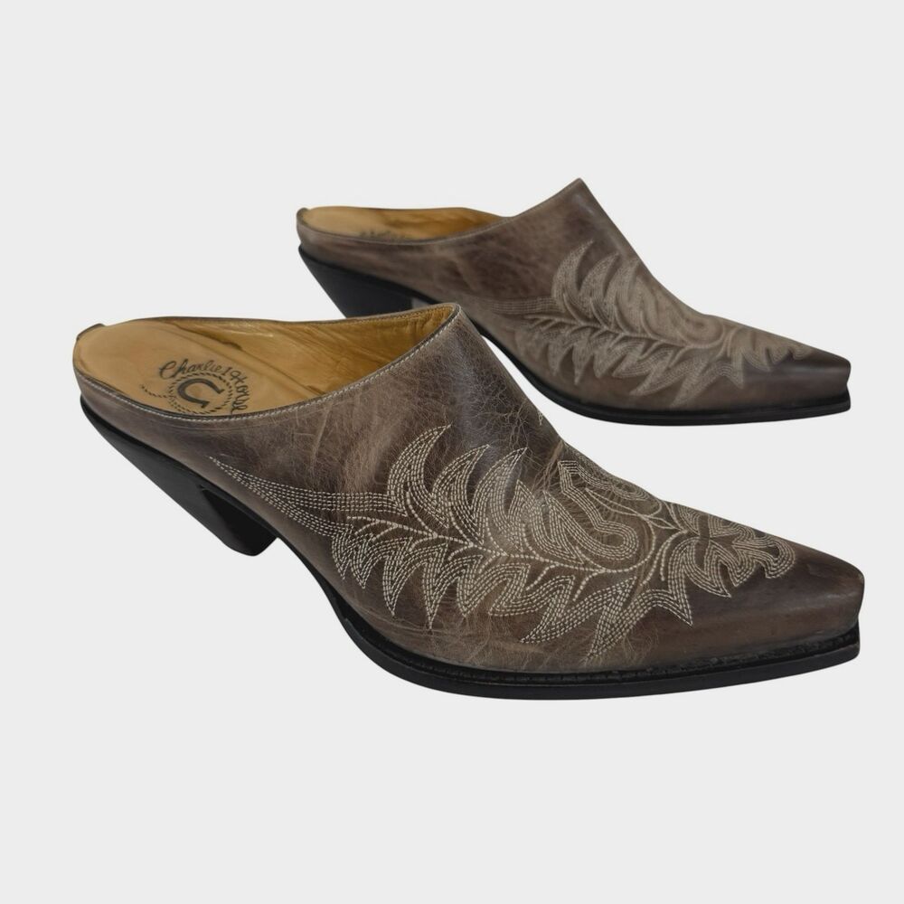 Charlie 1 Horse by Lucchese Mule 9 B Slide Brown Leather Western Womens READ